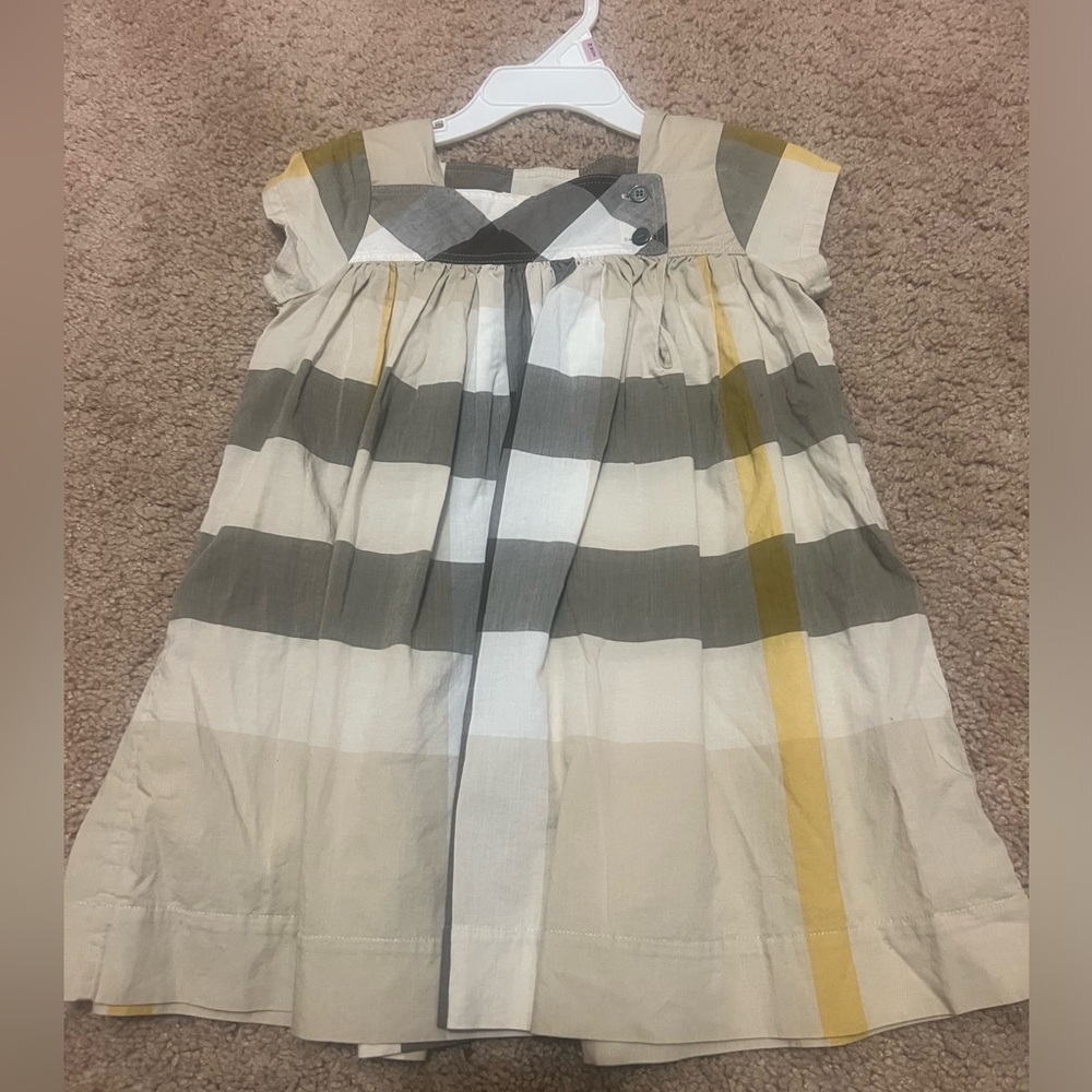 Toddler Burberry dress original stripe tan white and black